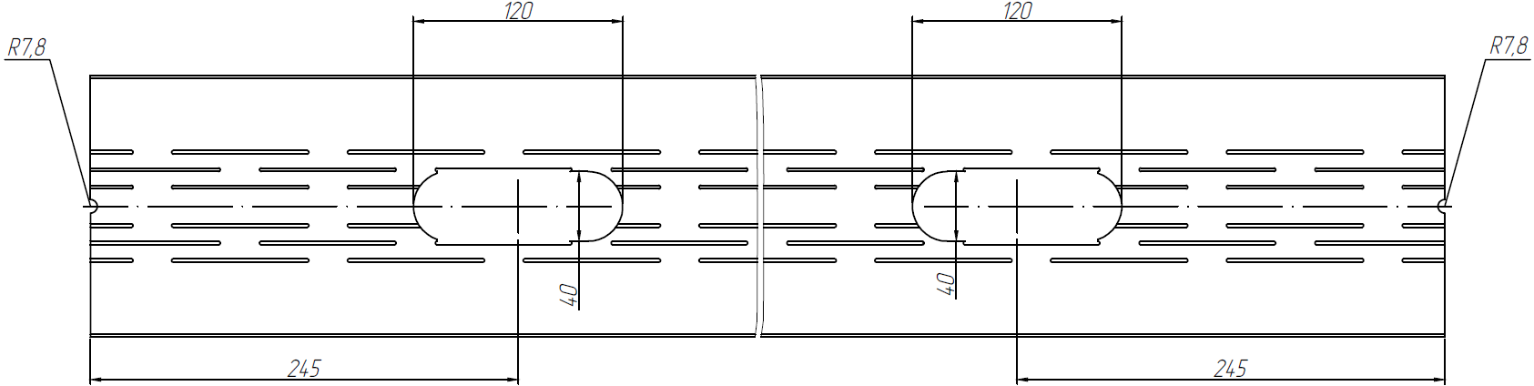 Термопрофили стоечные равнополочные (полки 45/45, 6 рядов термопросечек) с коммуникационными отверстиями
