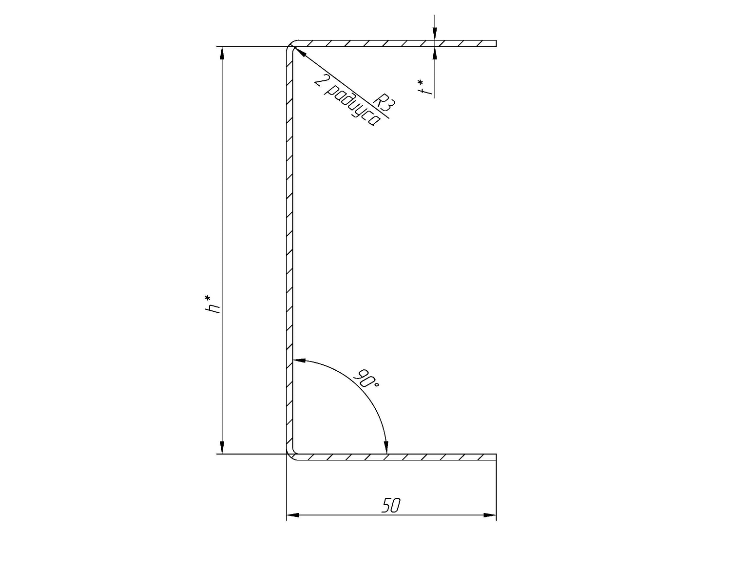 Профили направляющие (размер полок 50 мм)